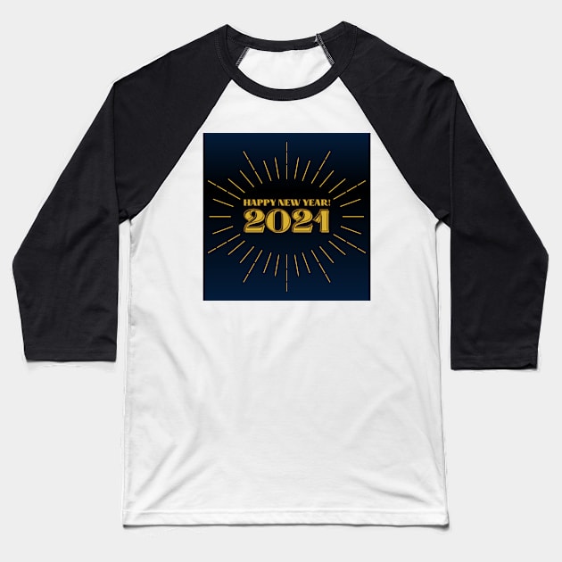 happy new year 2021 holiday retro vintage theme blue gold yellow lines pattern Baseball T-Shirt by maplunk